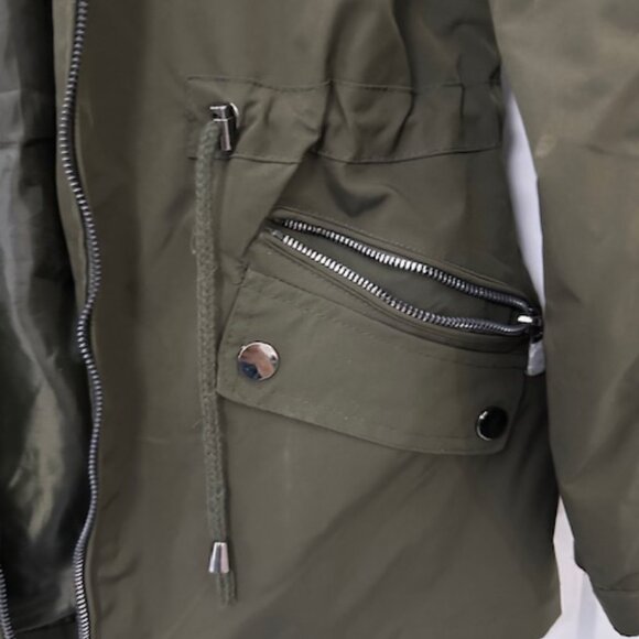 Olive Green Anorak Parka Spring/Fall Utility Jacket Size M - Picture 4 of 5